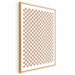 Plakat - Geometria i brązy - szachowy wzór kratki w neutralnych odcieniach