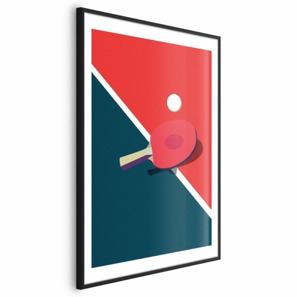 Plakat - Tenis stołowy - piłeczka i rakietka na stole