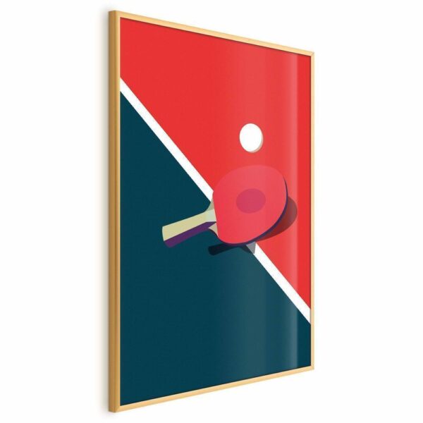 Plakat - Tenis stołowy - piłeczka i rakietka na stole