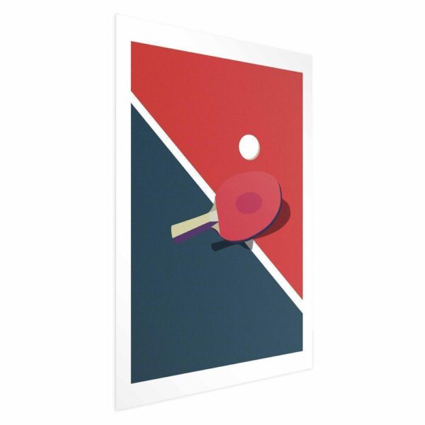 Plakat - Tenis stołowy - piłeczka i rakietka na stole