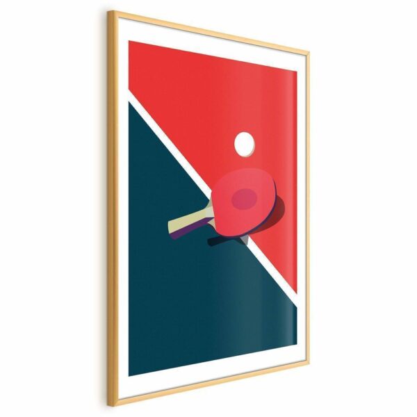 Plakat - Tenis stołowy - piłeczka i rakietka na stole