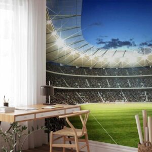 Fototapeta - Boisko piłarskie - oświetlony stadion z przepełnionymi trybunami