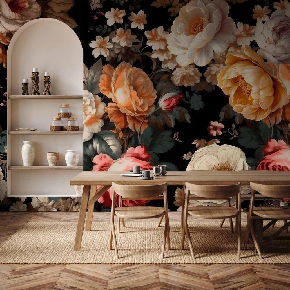 Fototapeta - Kolorowe kwiaty na czarnym tle