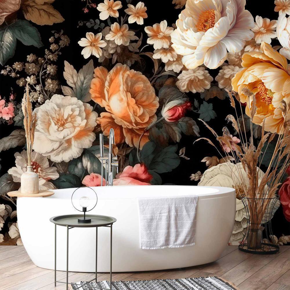 Fototapeta - Kolorowe kwiaty na czarnym tle