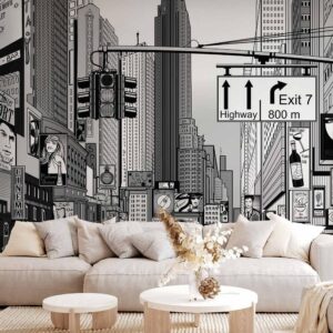 Fototapeta - Komiksowe miasto - ulica w Nowym Jorku w stylu popart