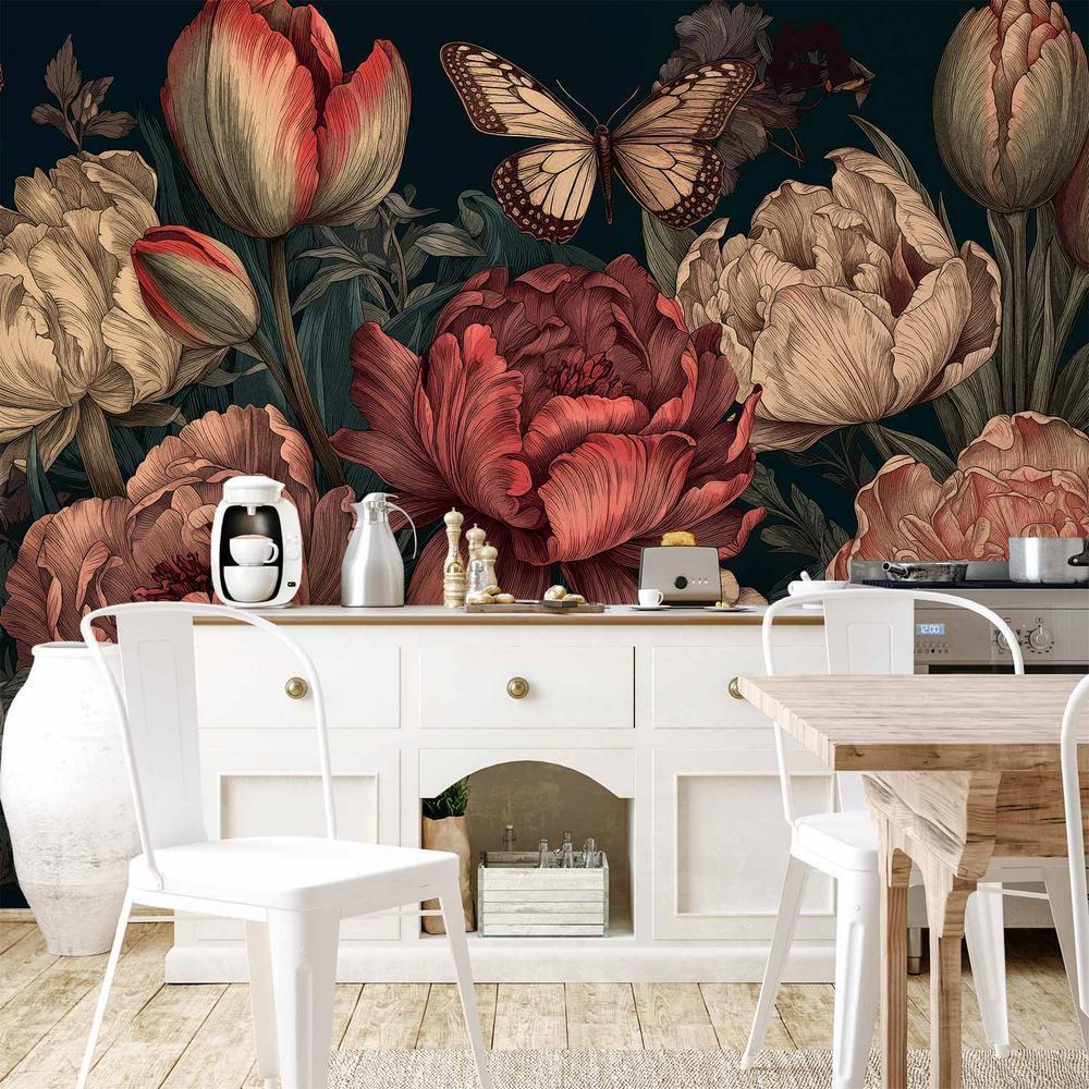 Fototapeta - Kwiaty na turkusowym tle