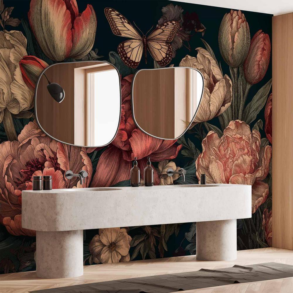 Fototapeta - Kwiaty na turkusowym tle