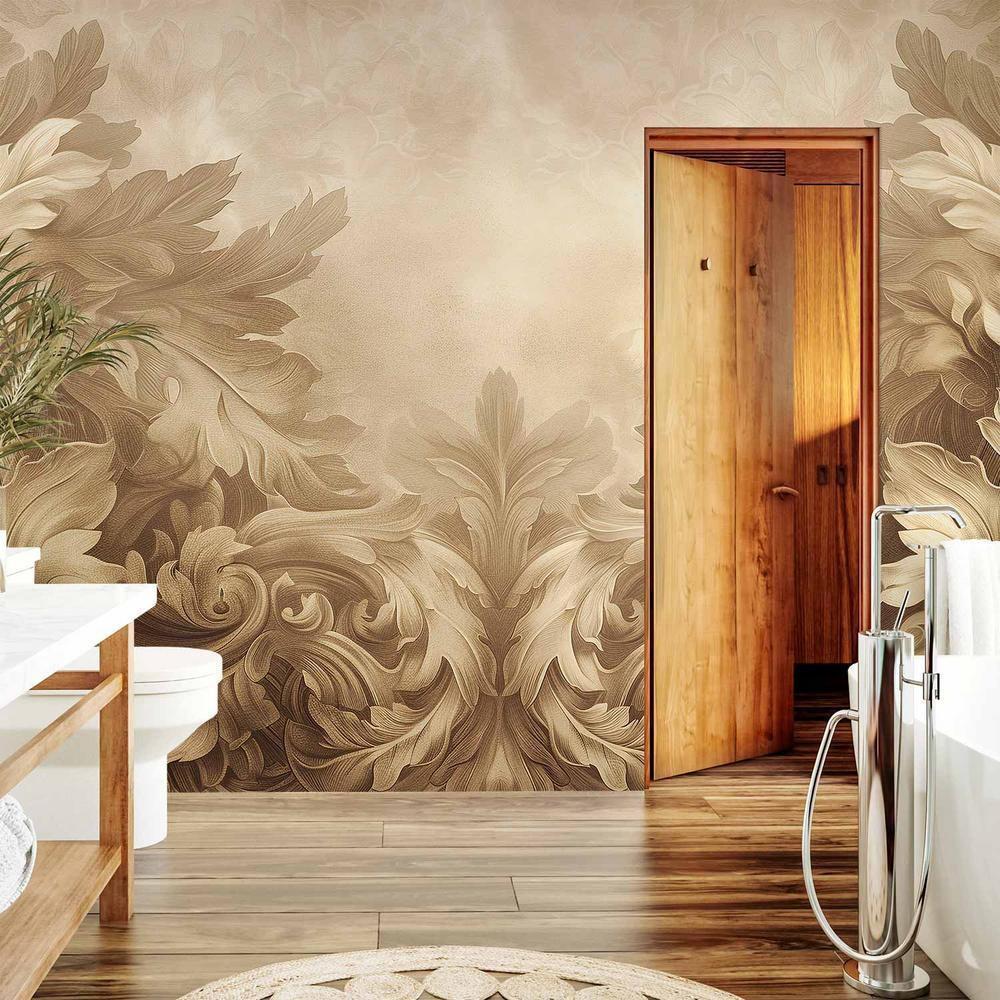 Fototapeta - Rzeźbione ornamenty barokowe: bogata kompozycja w kolorach sepii