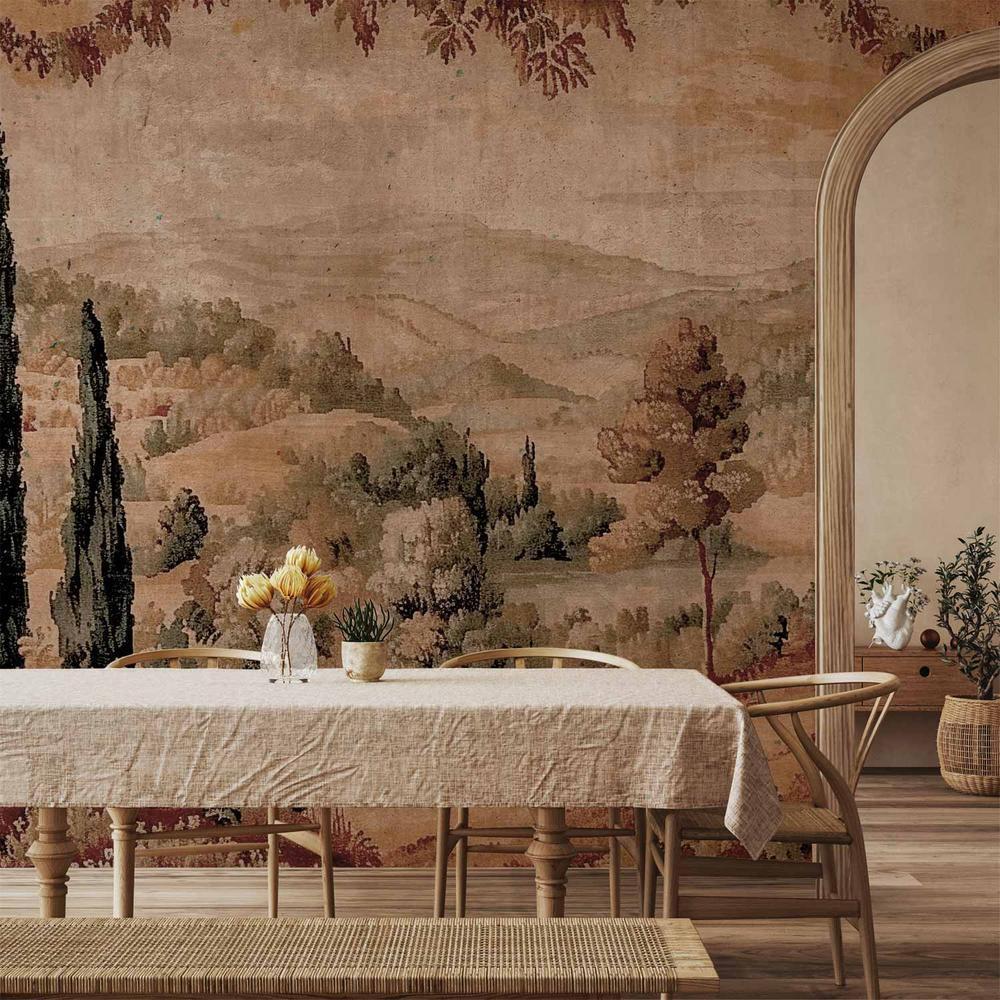 Fototapeta - Śródziemnomorski krajobraz - stary gobelin ze wzgórzem i jeziorem