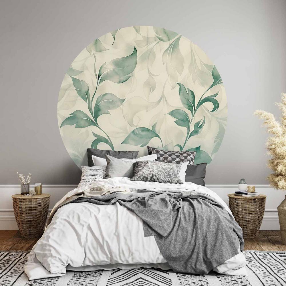 Fototapeta okrągła - Akwarelowe zielono-beżowe listki