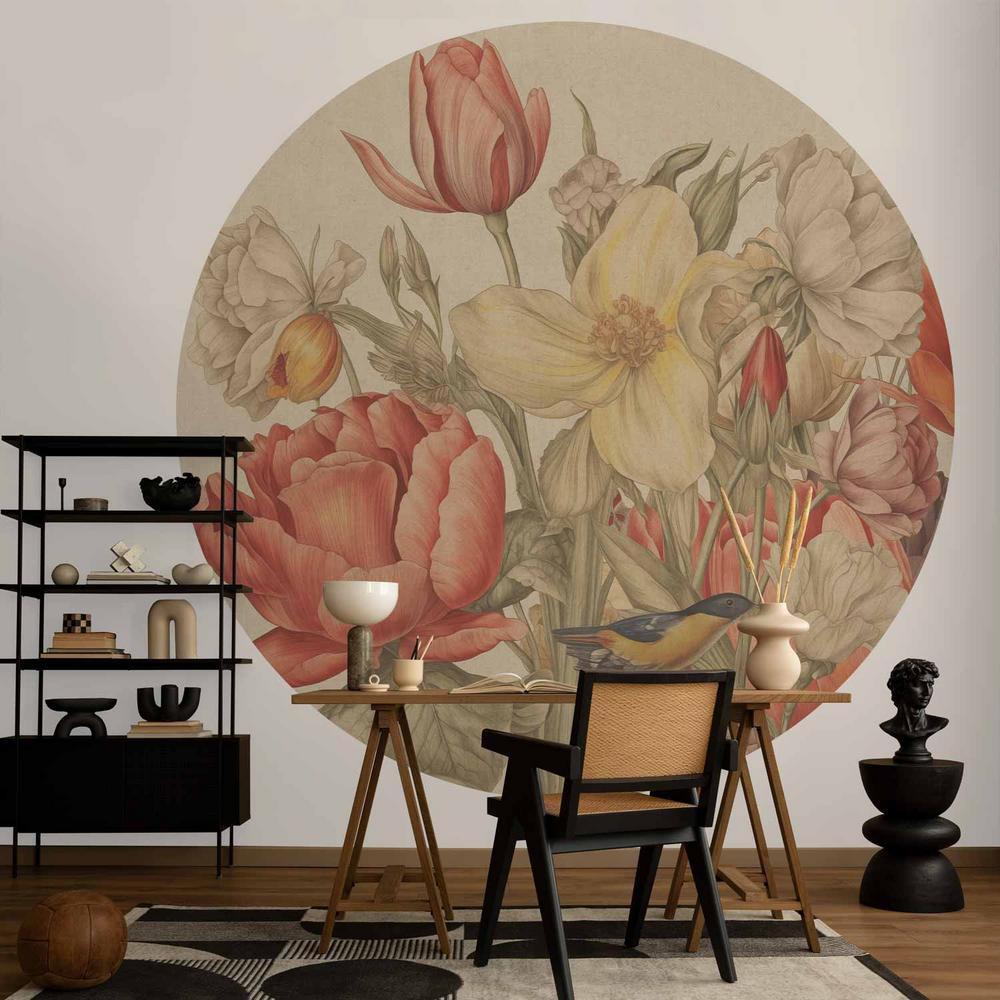 Fototapeta okrągła - Bukiet kwiatów na kremowym tle