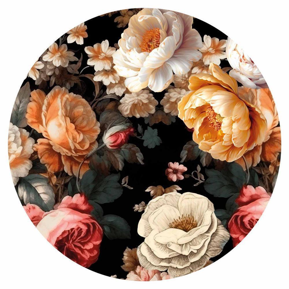 Fototapeta okrągła - Kolorowe kwiaty na czarnym tle