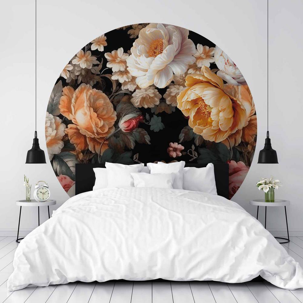 Fototapeta okrągła - Kolorowe kwiaty na czarnym tle