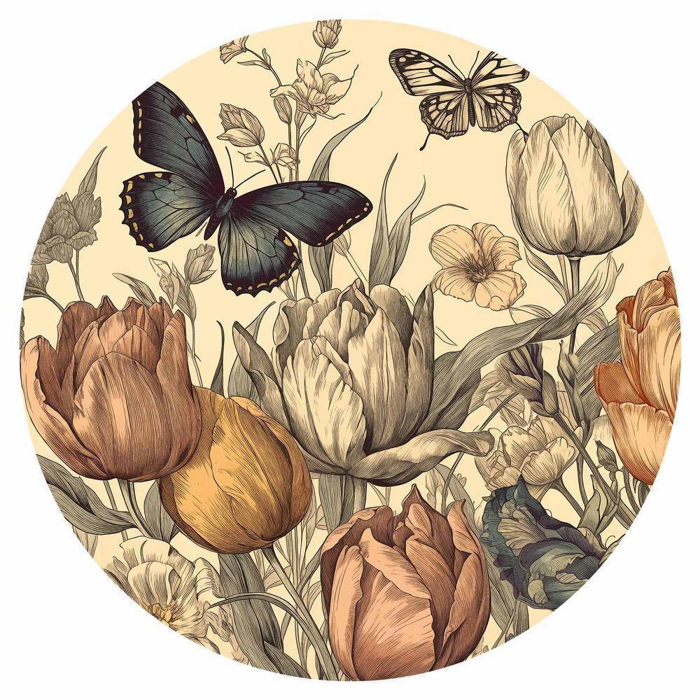 Fototapeta okrągła - Kolorowe tulipany na kremowym tle