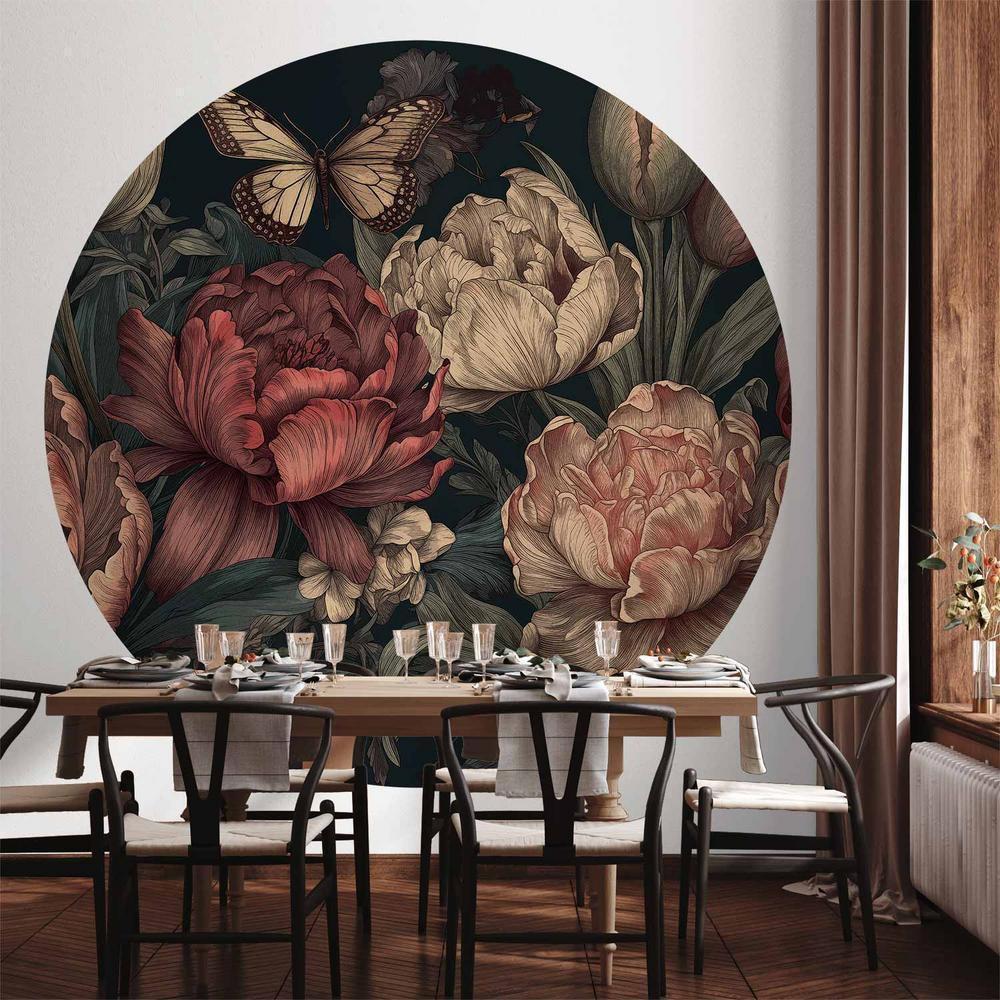 Fototapeta okrągła - Kwiaty na turkusowym tle