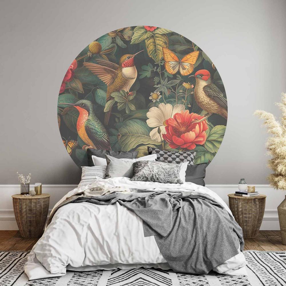 Fototapeta okrągła - Kwiaty, ptaki i motyle - ilustracja w stylu vintage