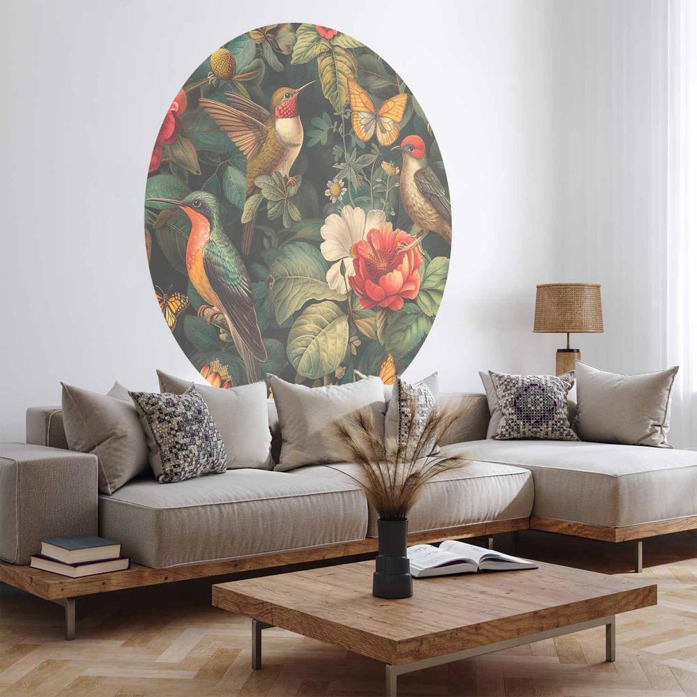 Fototapeta okrągła - Kwiaty, ptaki i motyle - ilustracja w stylu vintage