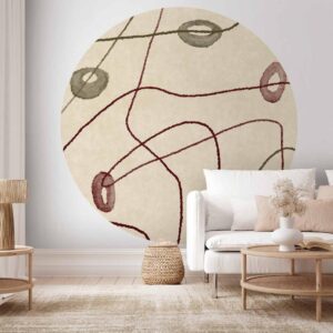 Fototapeta okrągła - Linie i kształty - labirynt z koralików na bladym przecieranym tle