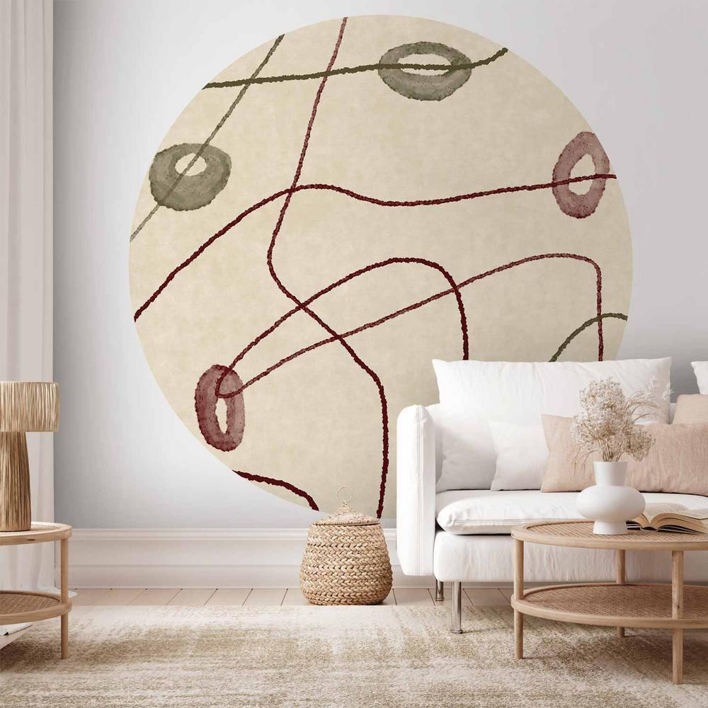 Fototapeta okrągła - Linie i kształty - labirynt z koralików na bladym przecieranym tle