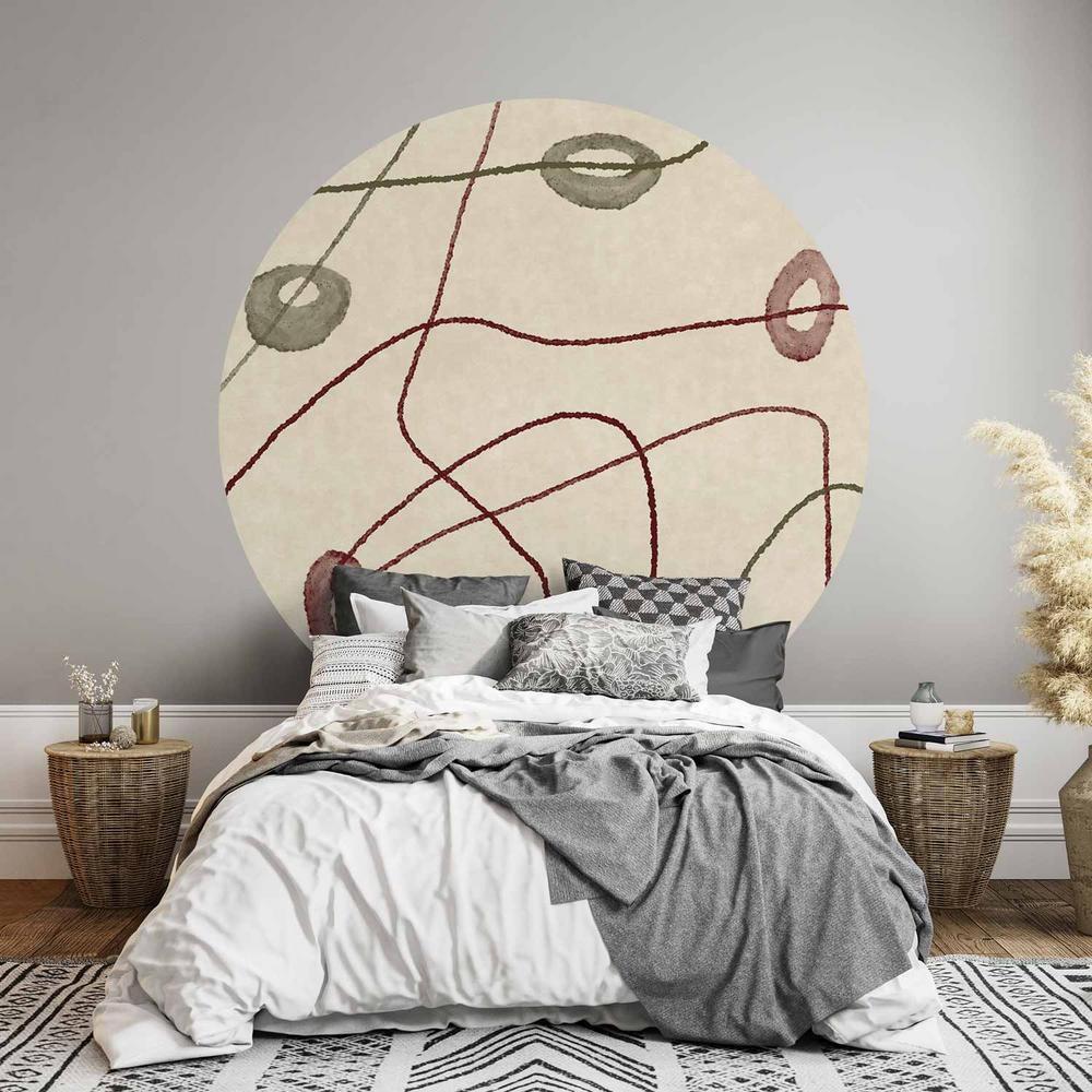 Fototapeta okrągła - Linie i kształty - labirynt z koralików na bladym przecieranym tle