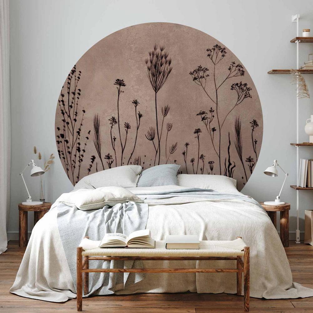 Fototapeta okrągła - Polne kwiaty - czarne rośliny na tle w technice lime wash