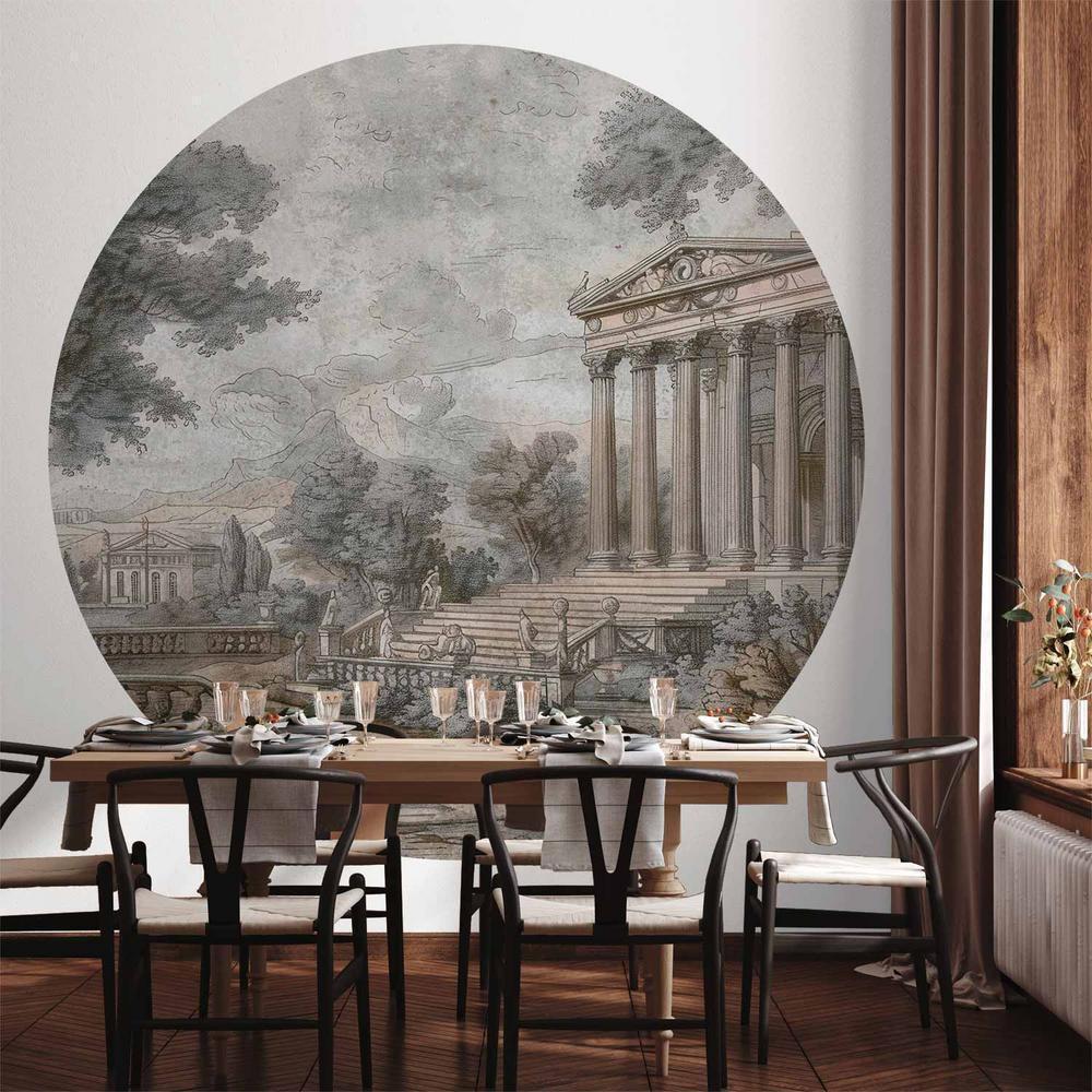 Fototapeta okrągła - Świątynia na wzgórzu - grecka architektura w stonowanej kolorystyce