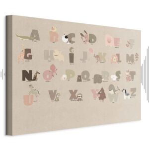 Obraz - Abecadło w zoo - radosne zwierzątka i ich nazwy na beżowym tle
