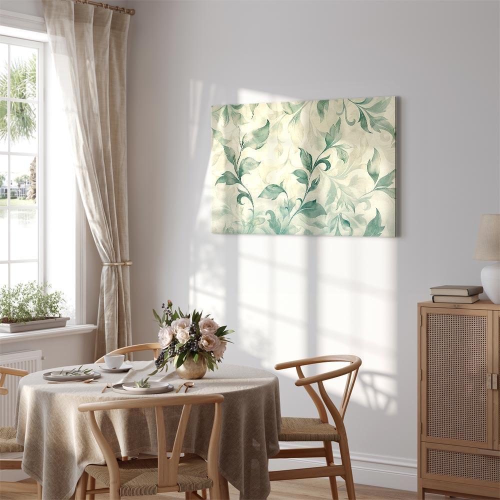 Obraz - Akwarelowy motyw botaniczny delikatne zielono-beżowe listki