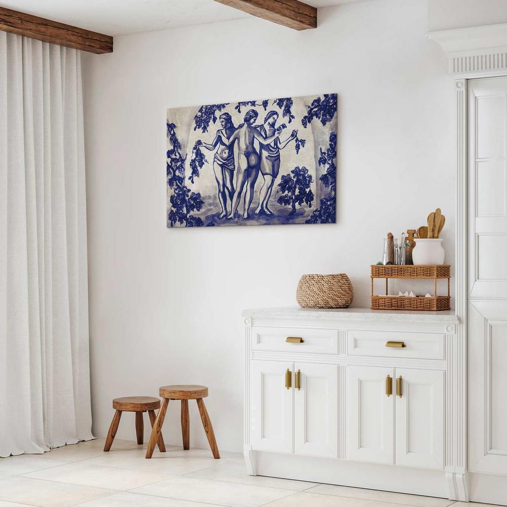 Obraz - Antyczna winnica - trzy kobiety w portalu malowane niebieskim tuszem