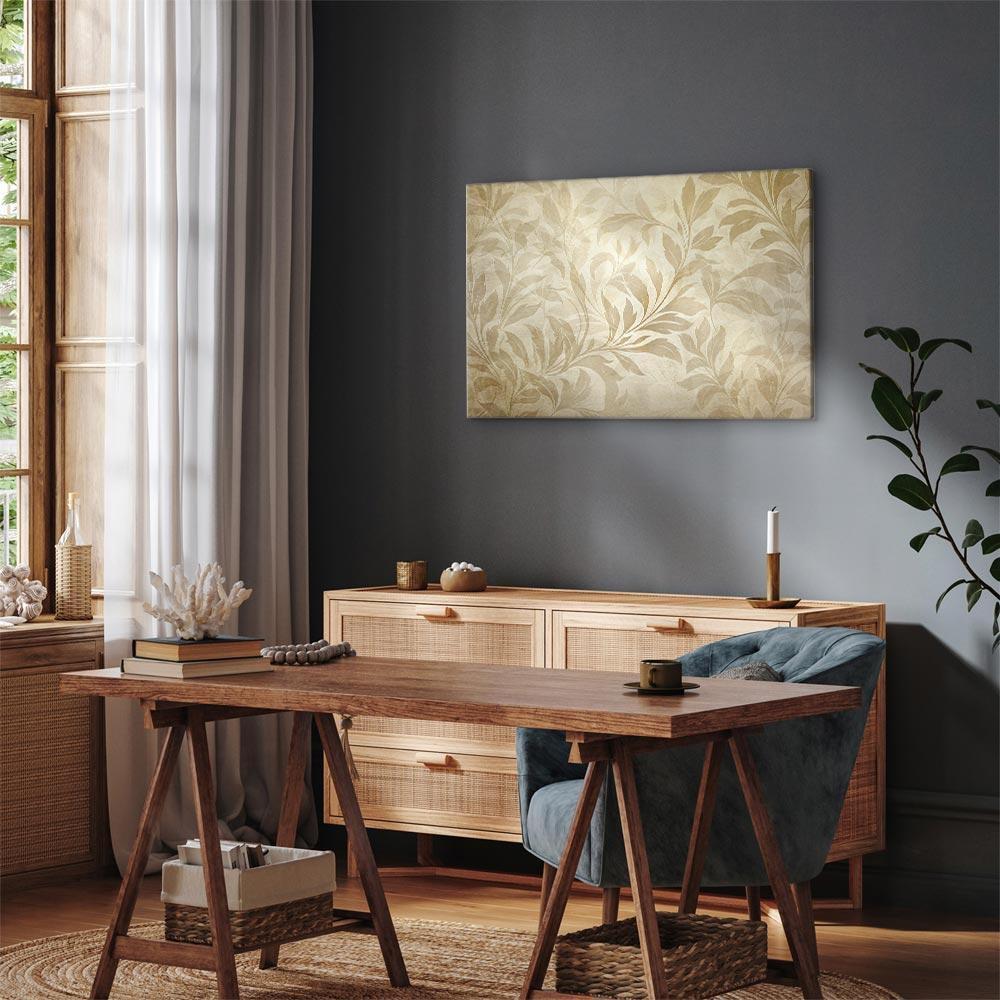 Obraz - Botaniczny motyw z listkami i pnączami w kolorach piaskowych