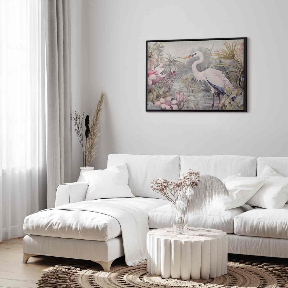 Obraz - Czapla brodząca w stawie - ilustracja w jasnej kolorystyce