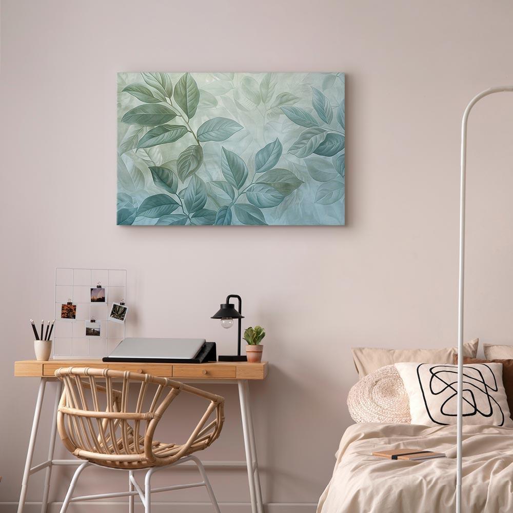 Obraz - Duże liście w odcieniach zielono-miętowych: motyw botaniczny