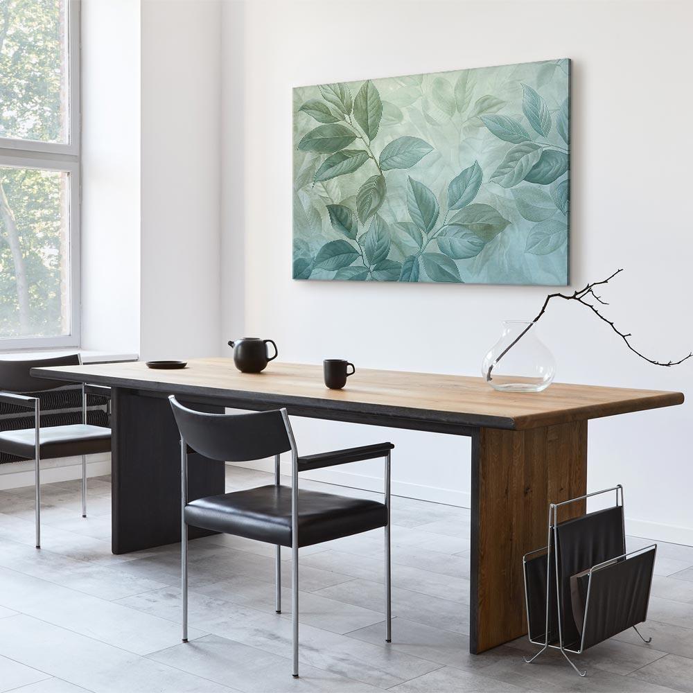 Obraz - Duże liście w odcieniach zielono-miętowych: motyw botaniczny