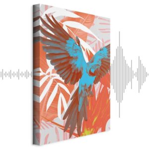 Obraz - Egzotyczne skrzydła - Papuga wśród abstrakcyjnych wzorów liści