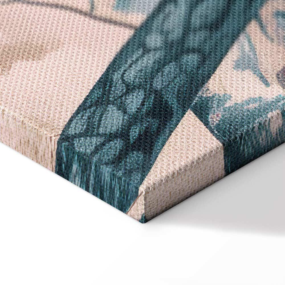 Obraz - Górzyste wybrzeże z drzewami i skałami w lekkich pastelowych błękitach