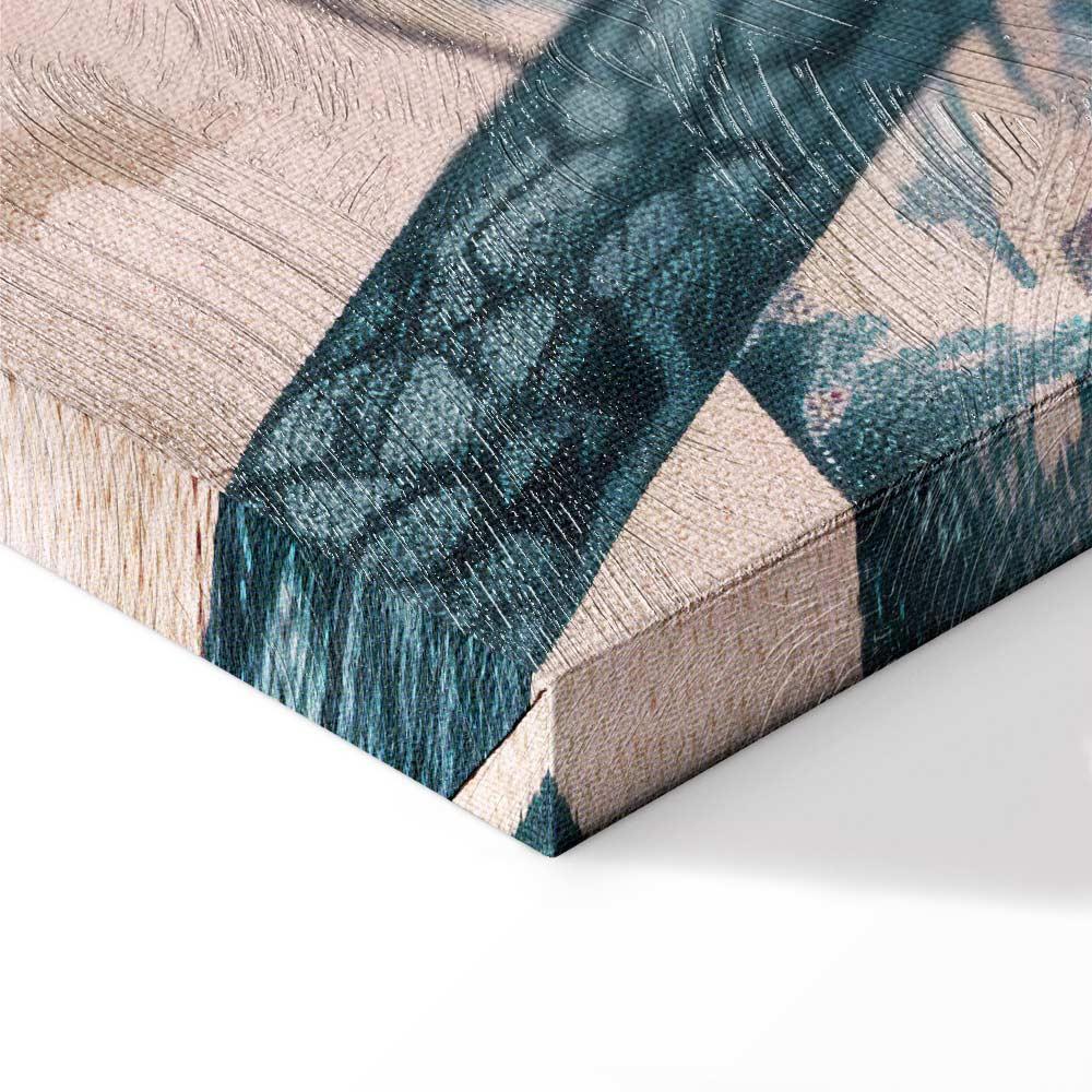 Obraz - Górzyste wybrzeże z drzewami i skałami w lekkich pastelowych błękitach