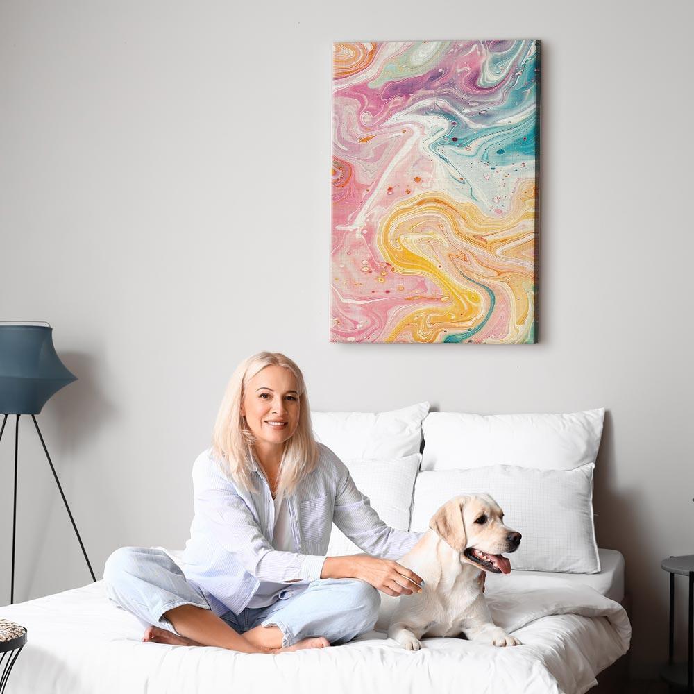 Obraz - Kolorowy Chaos - dynamiczne kształty w odcieniach różu żółci i błękitu