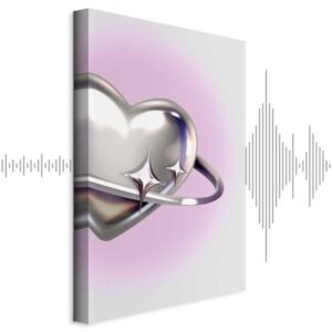 Obraz - Kosmiczne Serce - srebrne serce z pierścieniem na fioletowym tle