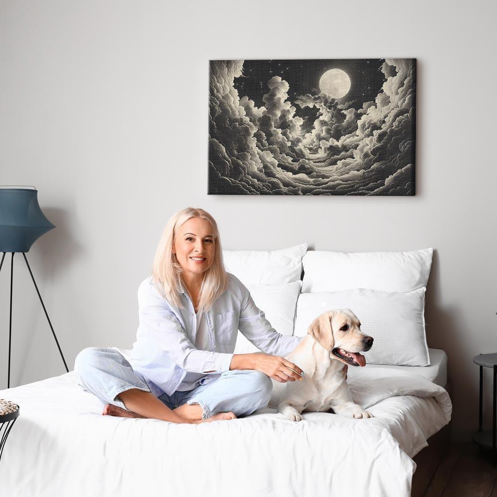 Obraz - Księżyc i gwiazdy śpiewające wśród wielkich chmur