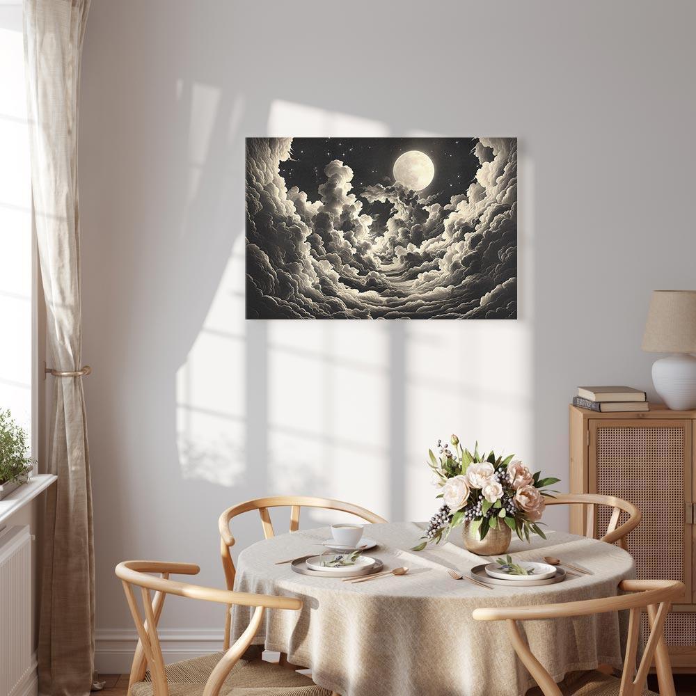 Obraz - Księżyc i gwiazdy śpiewające wśród wielkich chmur