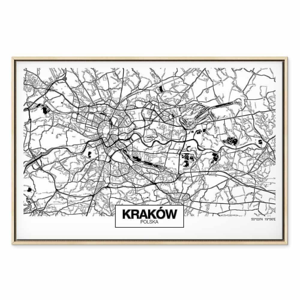 Obraz - Mapa miasta: Kraków (1-częściowy) szeroki