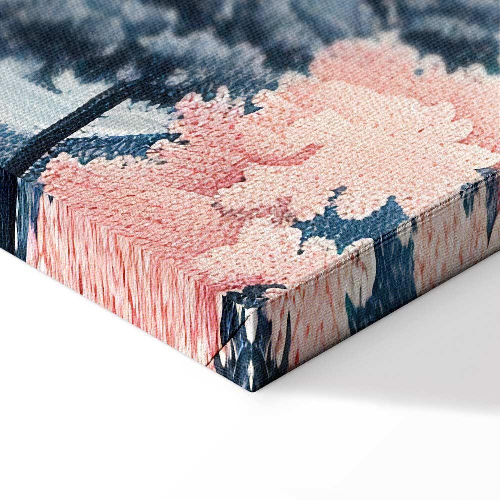 Obraz - Pejzaż z oceanem klifami i drzewami w delikatnych różowych barwach