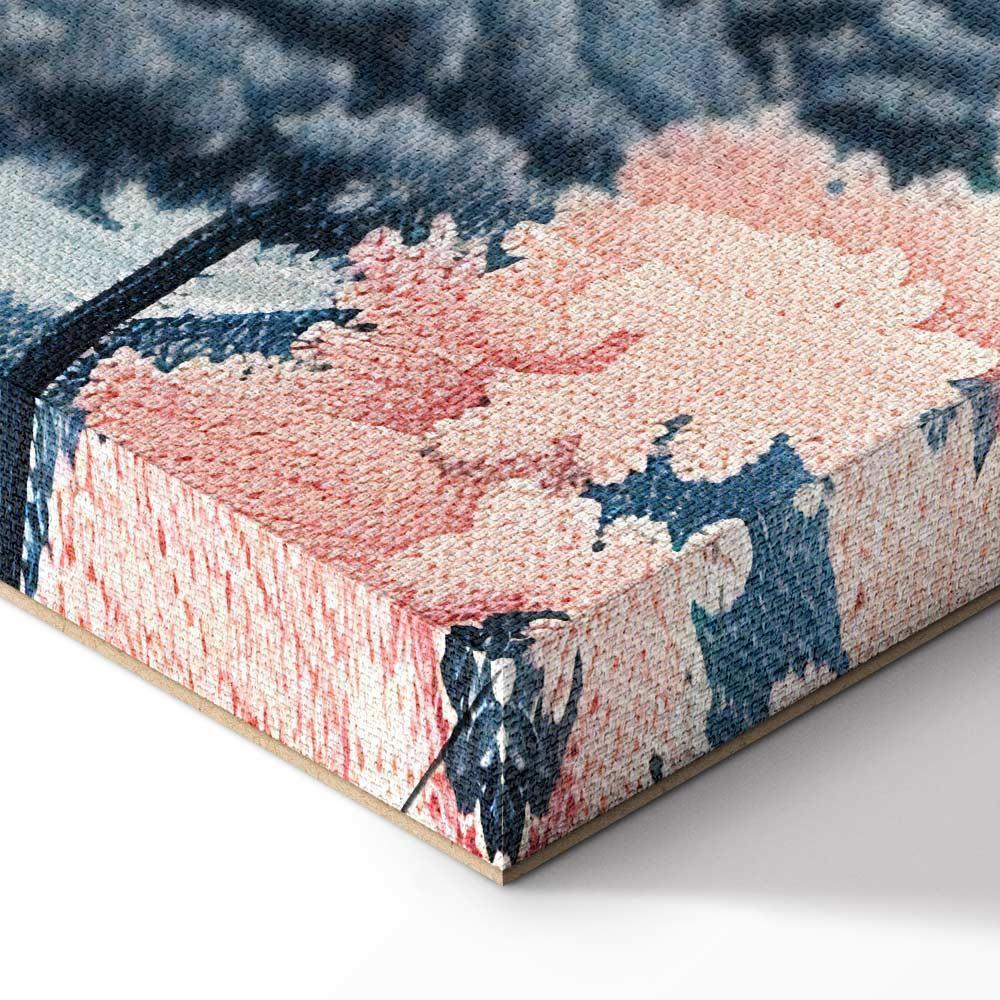 Obraz - Pejzaż z oceanem klifami i drzewami w delikatnych różowych barwach