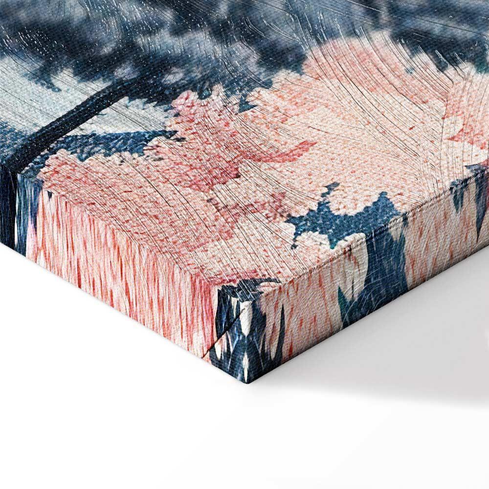 Obraz - Pejzaż z oceanem klifami i drzewami w delikatnych różowych barwach