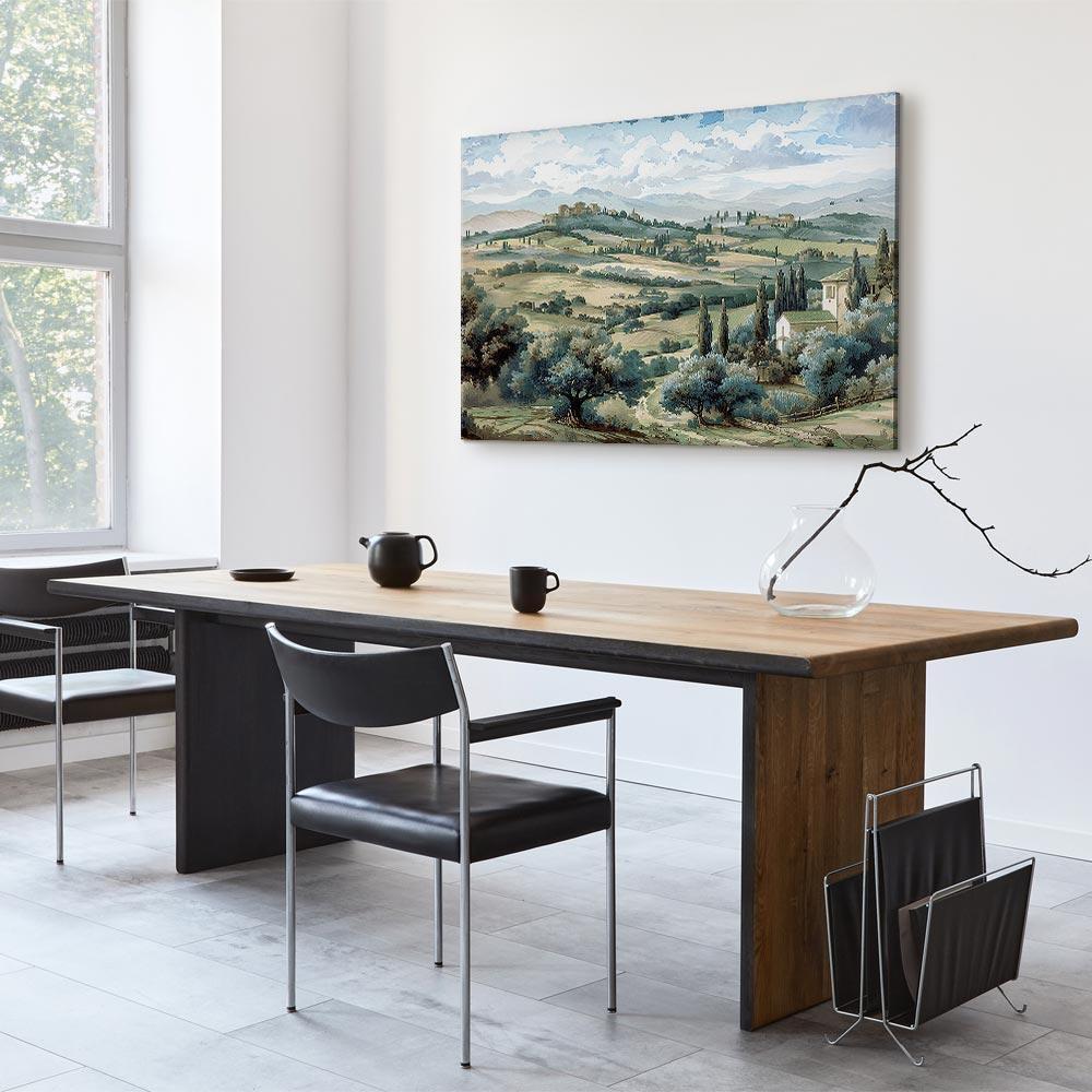 Obraz - Pejzaż z zielonymi polami i drzewami toskański słoneczny widok