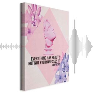 Obraz - Piękno w Oczach - inspirujący cytat z różowym popiersiem i kwiatami