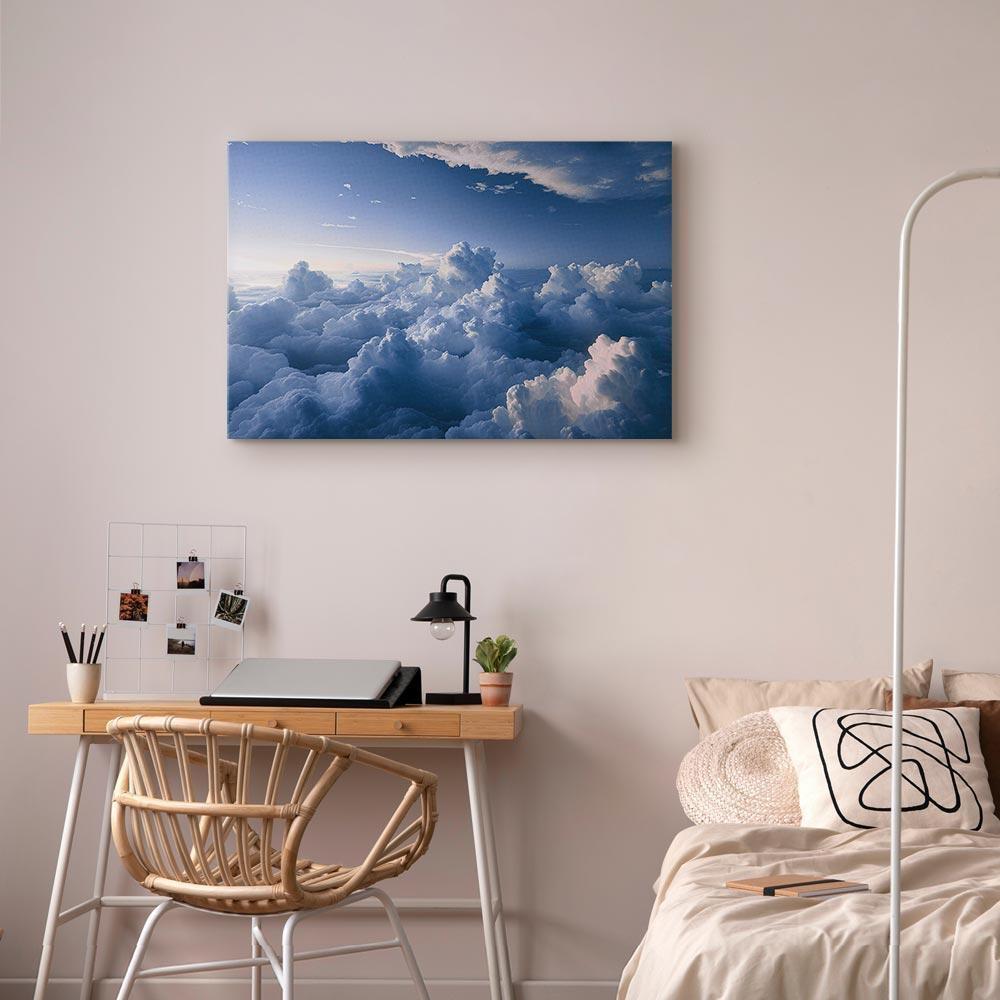 Obraz - Podniebne pejzaże: Promienie oświetlające puchowe formacje chmur