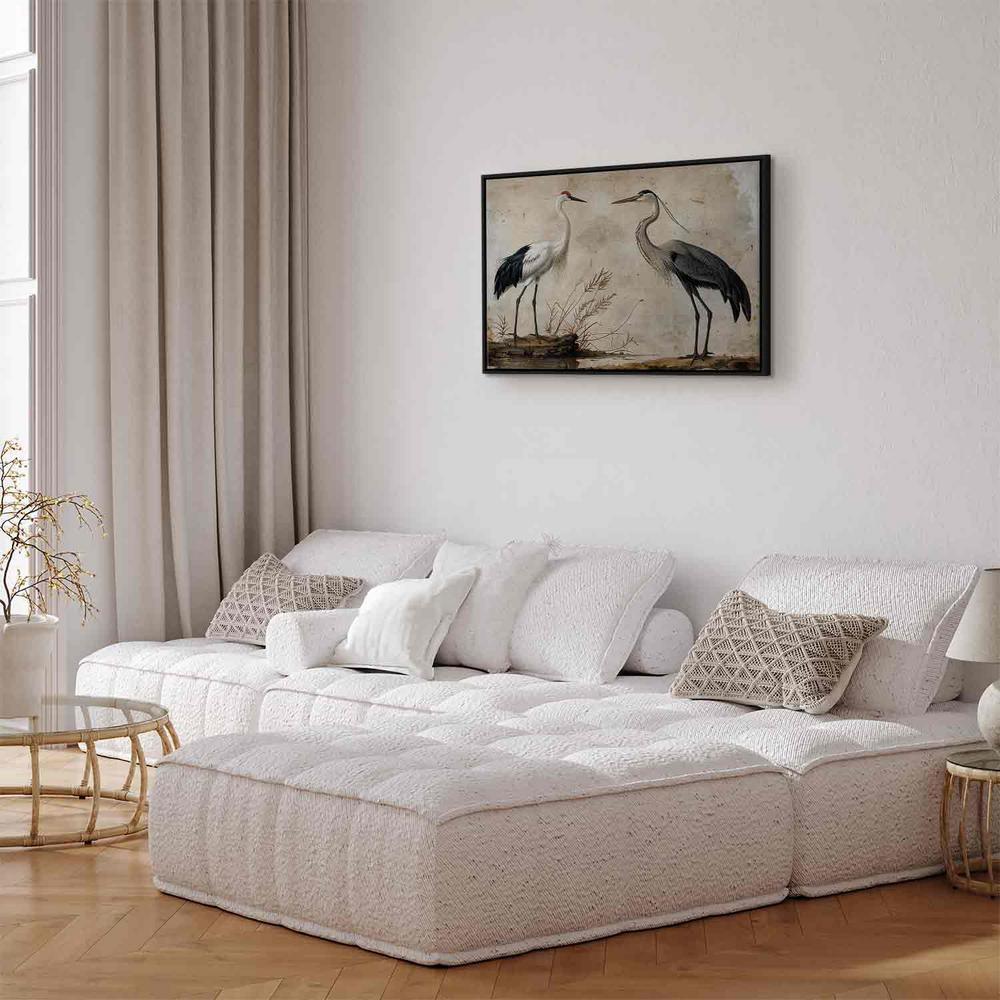 Obraz - Ptaki ze starej ryciny - ilustracja w stylu vintage, przedstawiająca czaplę i żurawia