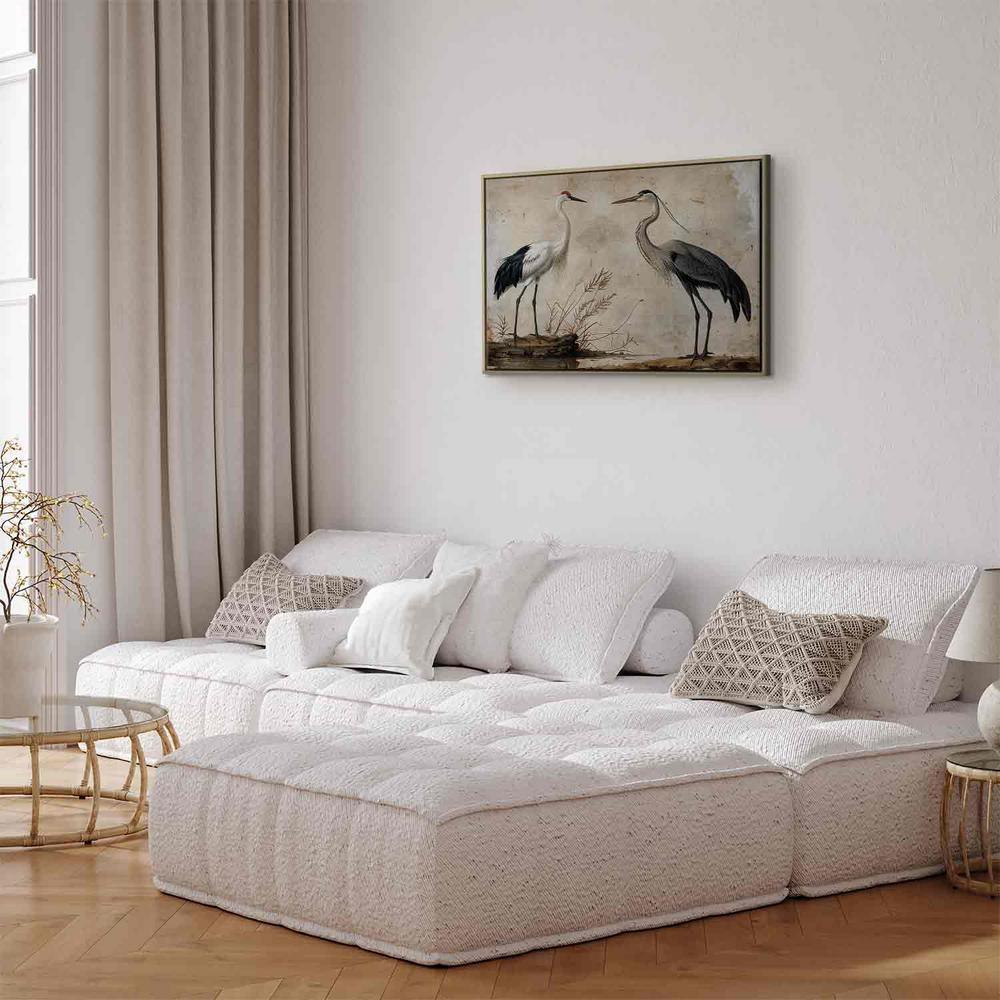 Obraz - Ptaki ze starej ryciny - ilustracja w stylu vintage, przedstawiająca czaplę i żurawia