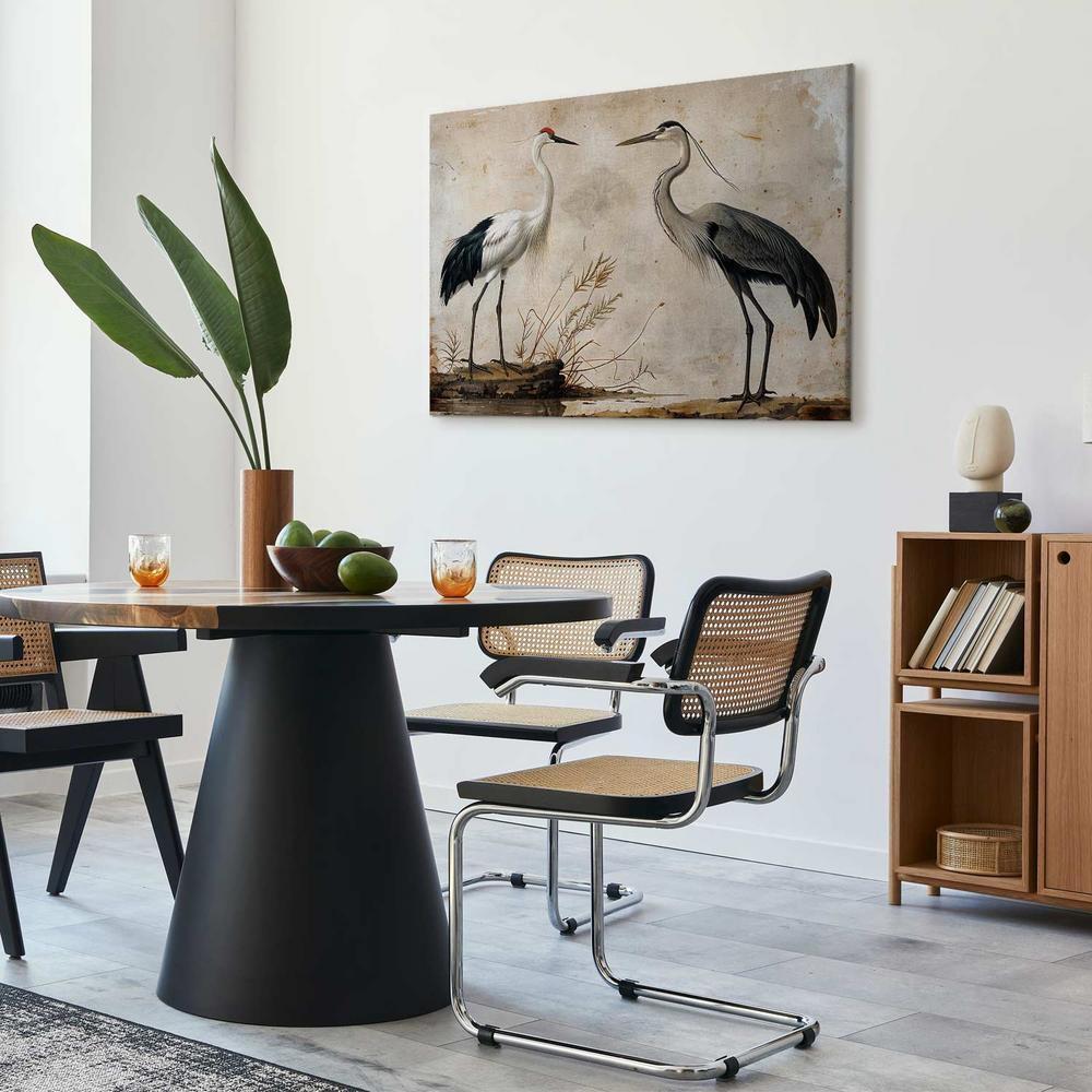 Obraz - Ptaki ze starej ryciny - ilustracja w stylu vintage, przedstawiająca czaplę i żurawia